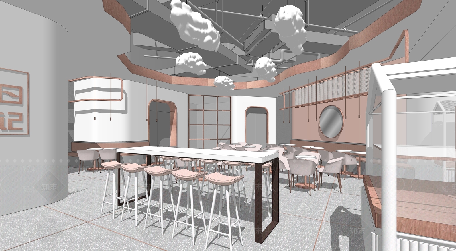 现代轻奢奶茶店SU模型下载【ID:1154061799】