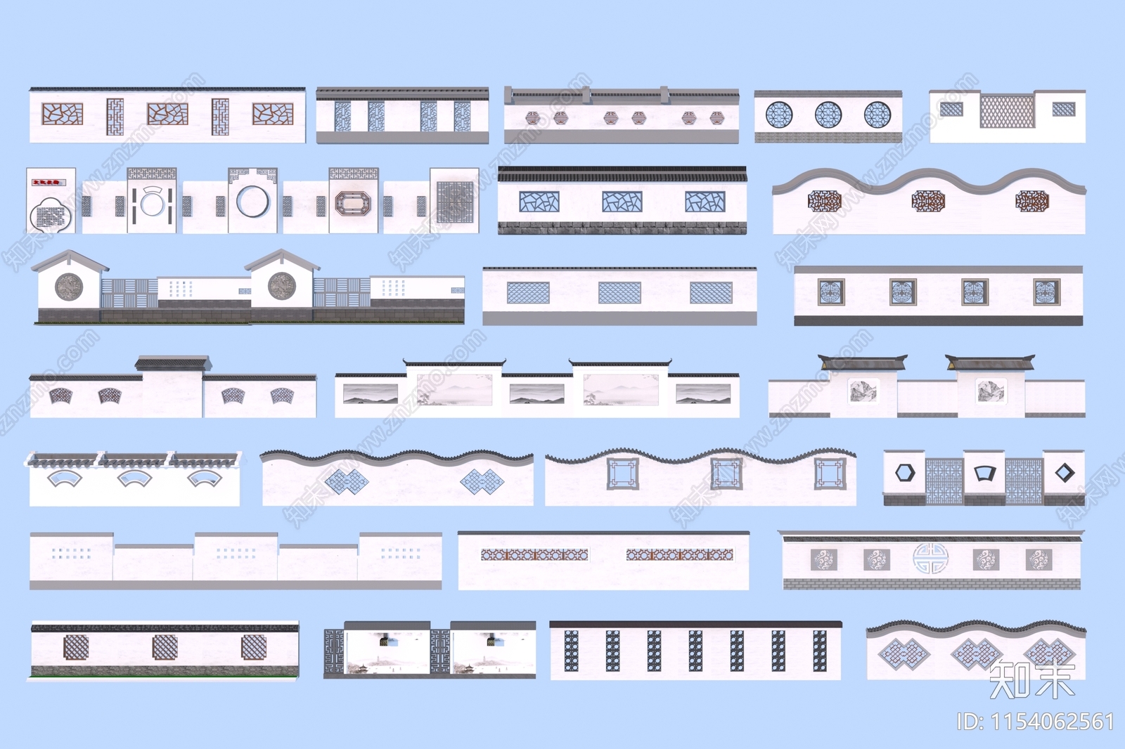 新中式徽派景观墙3D模型下载【ID:1154062561】
