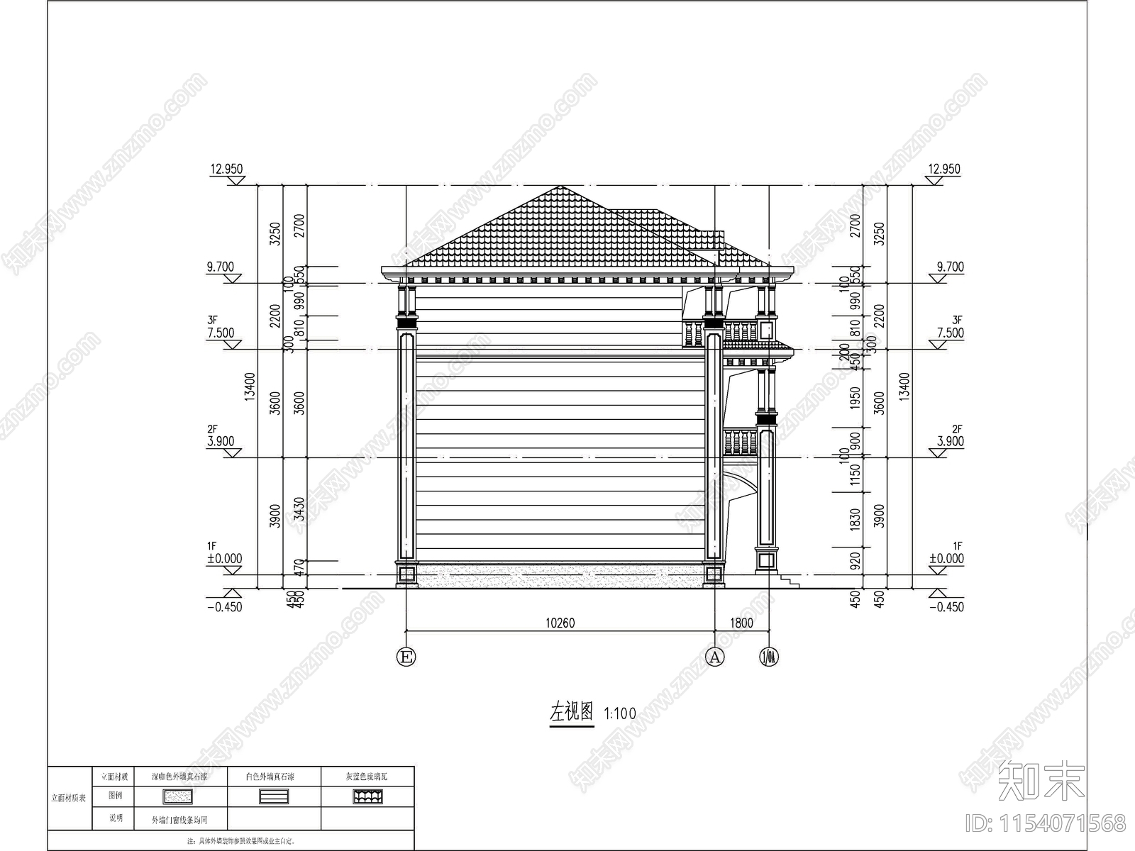 欧式两层半独栋别墅建筑施工图下载【ID:1154071568】