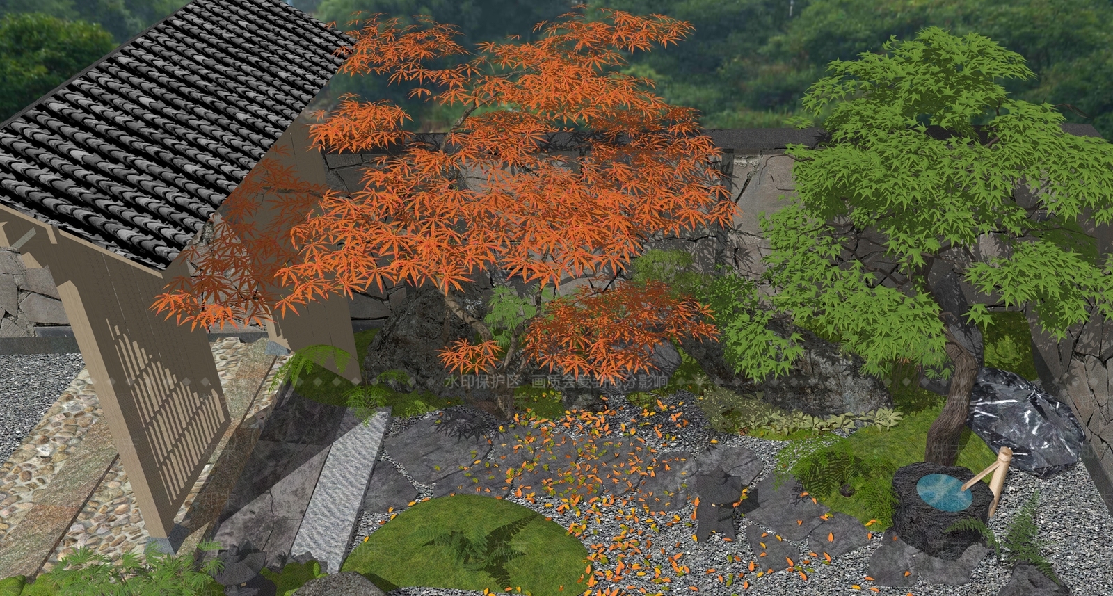 日式乡村庭院花园SU模型下载【ID:1154074401】