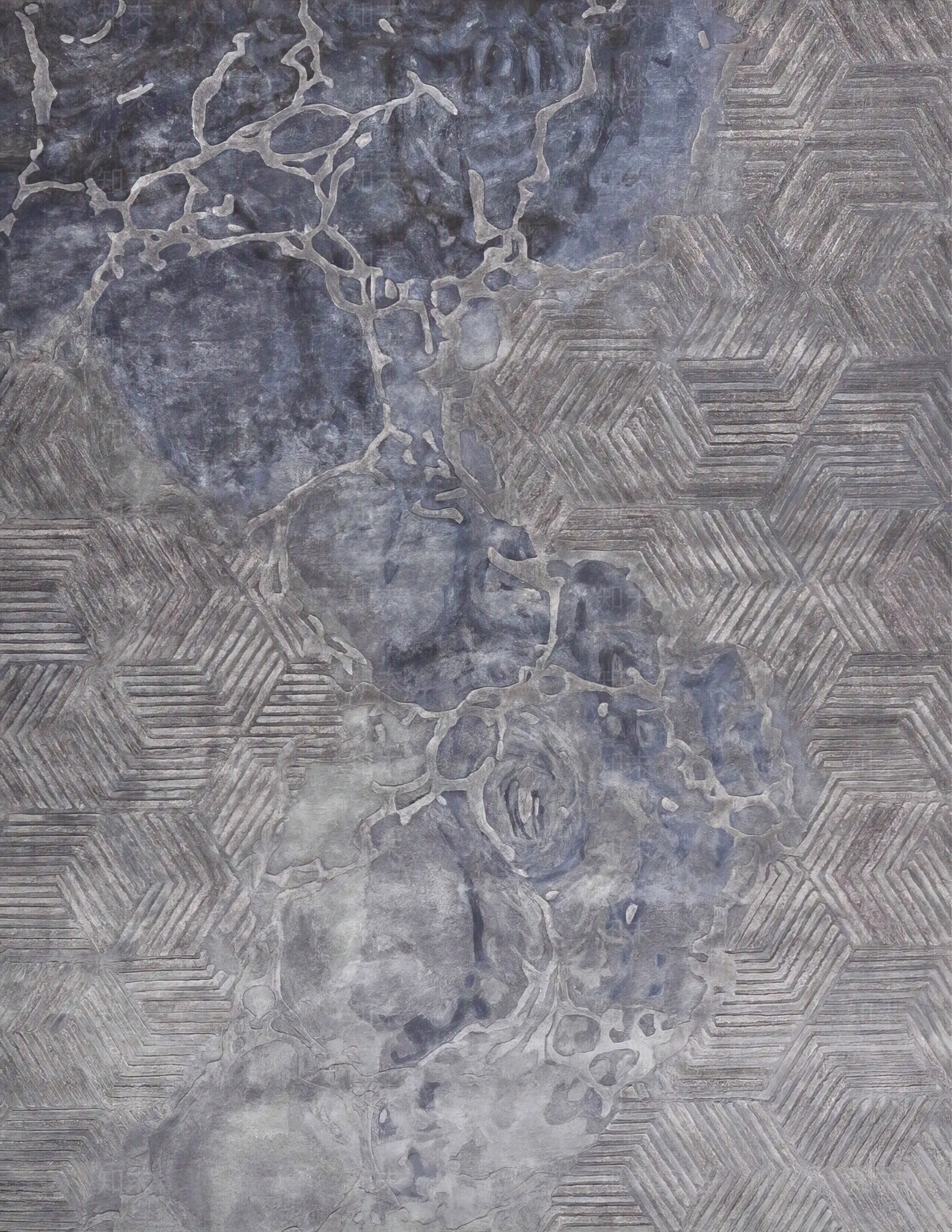 新中式蓝灰色人造丝几何图案地毯贴图下载【ID:1154075498】