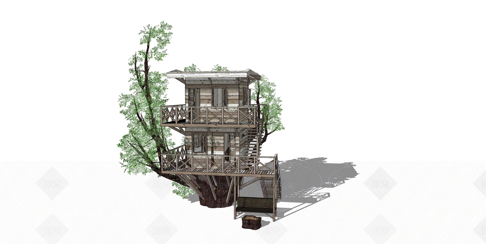 现代特色建筑树屋SU模型下载【ID:1154077356】