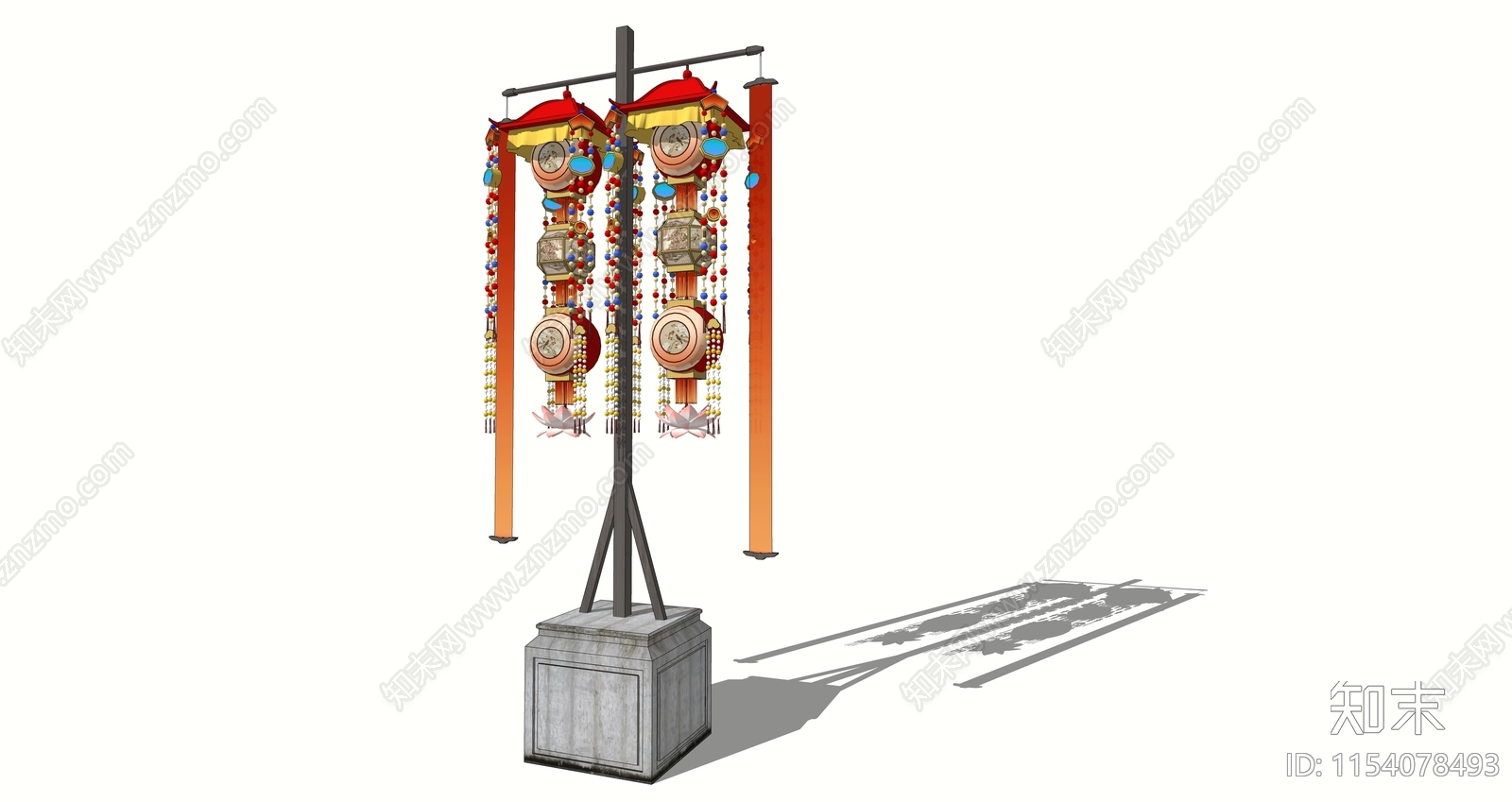 中式宋代夜间装饰灯笼SU模型下载【ID:1154078493】