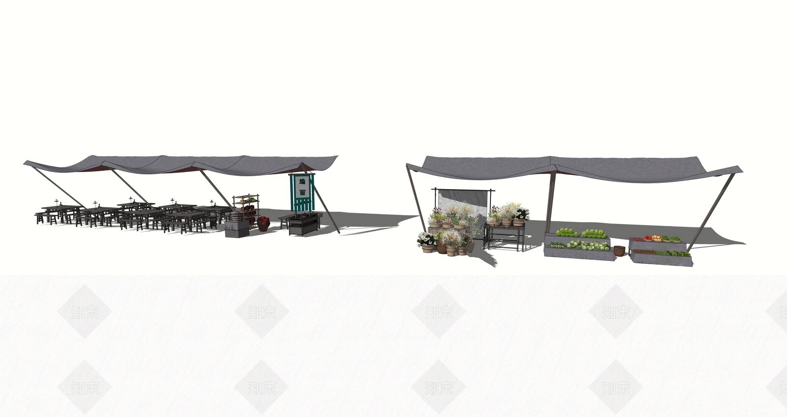 中式宋代街道小店摊位SU模型下载【ID:1154078636】