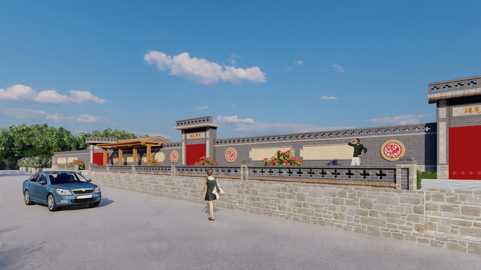 新中式美丽乡村公园景观SU模型下载【ID:1154323809】