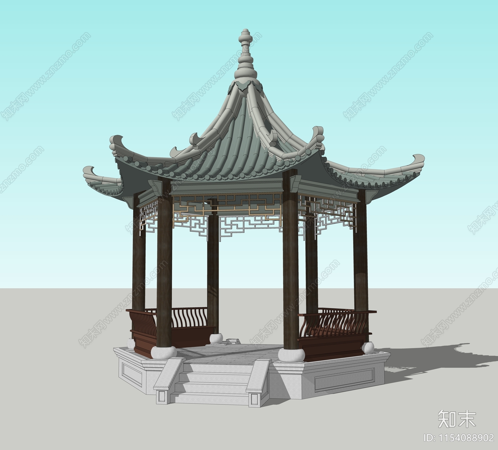 中式六角景观亭cad施工图下载【ID:1154088902】