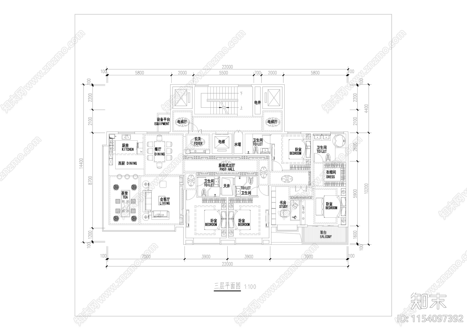 基准方中叠拼户型库cad施工图下载【ID:1154097392】