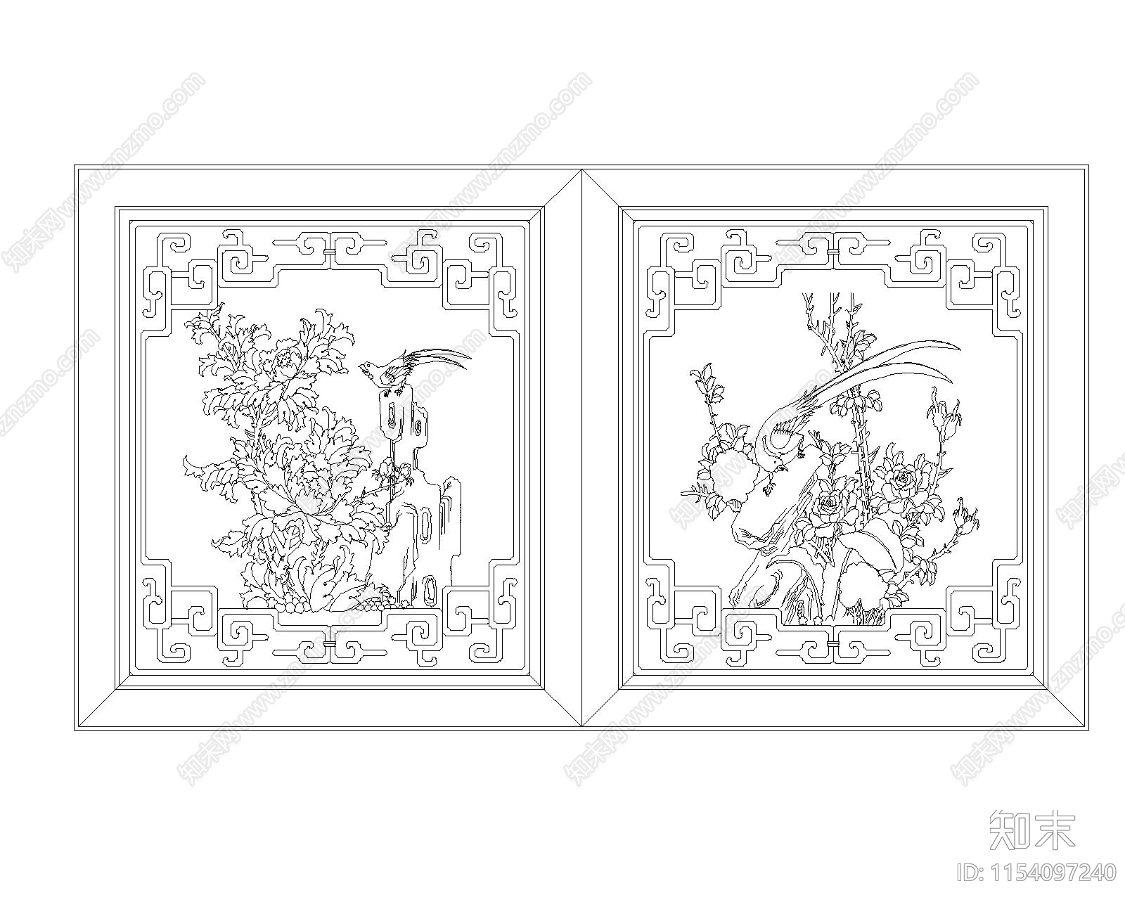 中式花鸟图案柜门cad施工图下载【ID:1154097240】