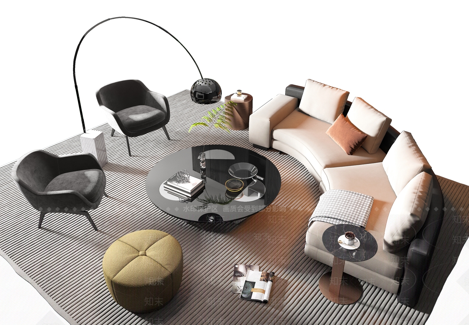 Minotti现代沙发茶几组合3D模型下载【ID:1154099376】