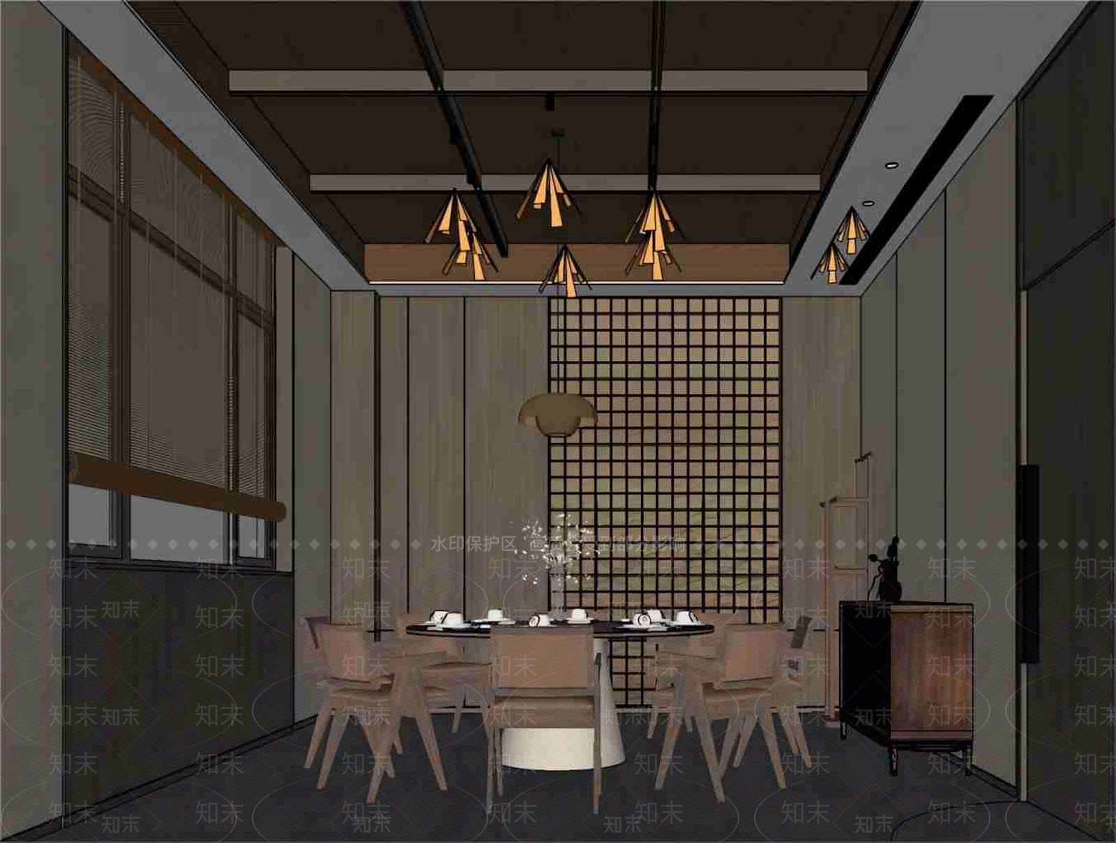 新中式包厢SU模型下载【ID:1154100171】