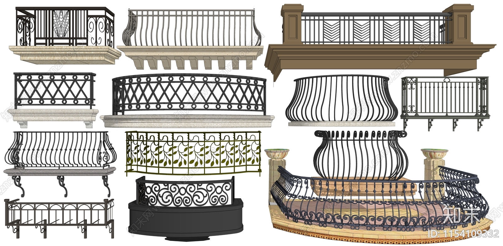 欧式阳台铁艺护栏SU模型下载【ID:1154109332】