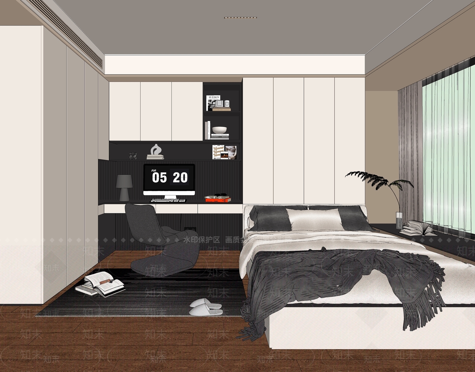 现代榻榻米卧室SU模型下载【ID:1154112825】