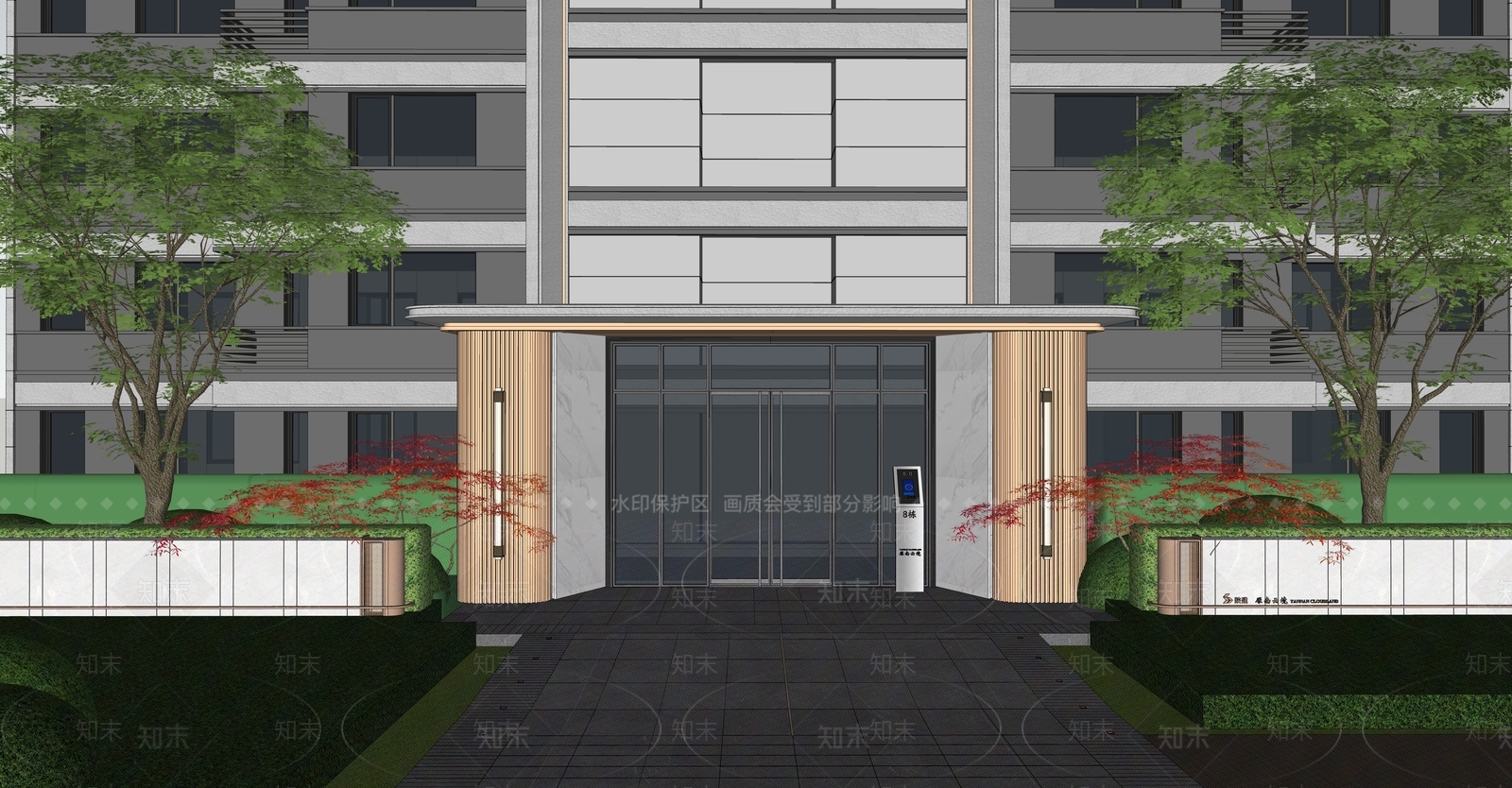 现代小区单元门SU模型下载【ID:1154113790】