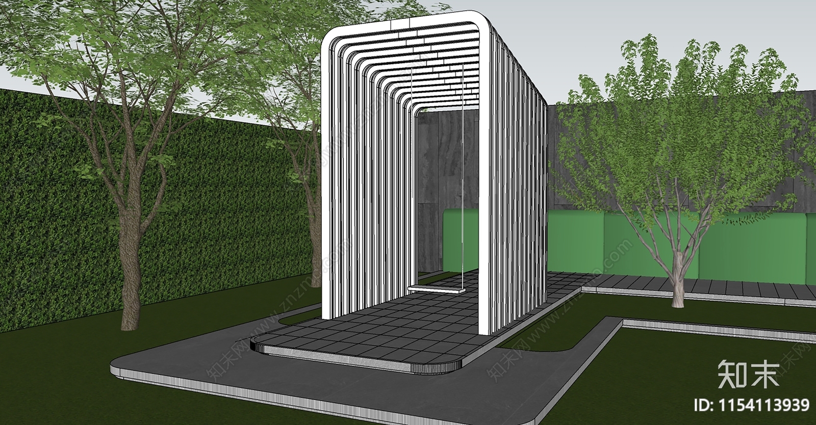现代廊架秋千SU模型下载【ID:1154113939】