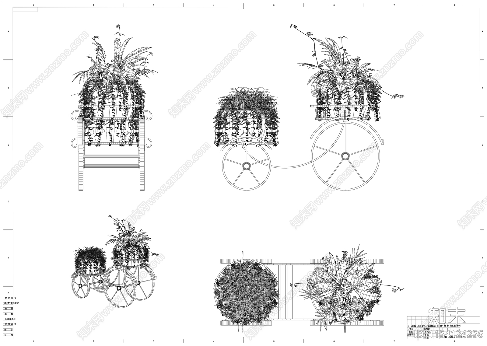 花草盆栽线稿图设计施工图下载【ID:1154124256】