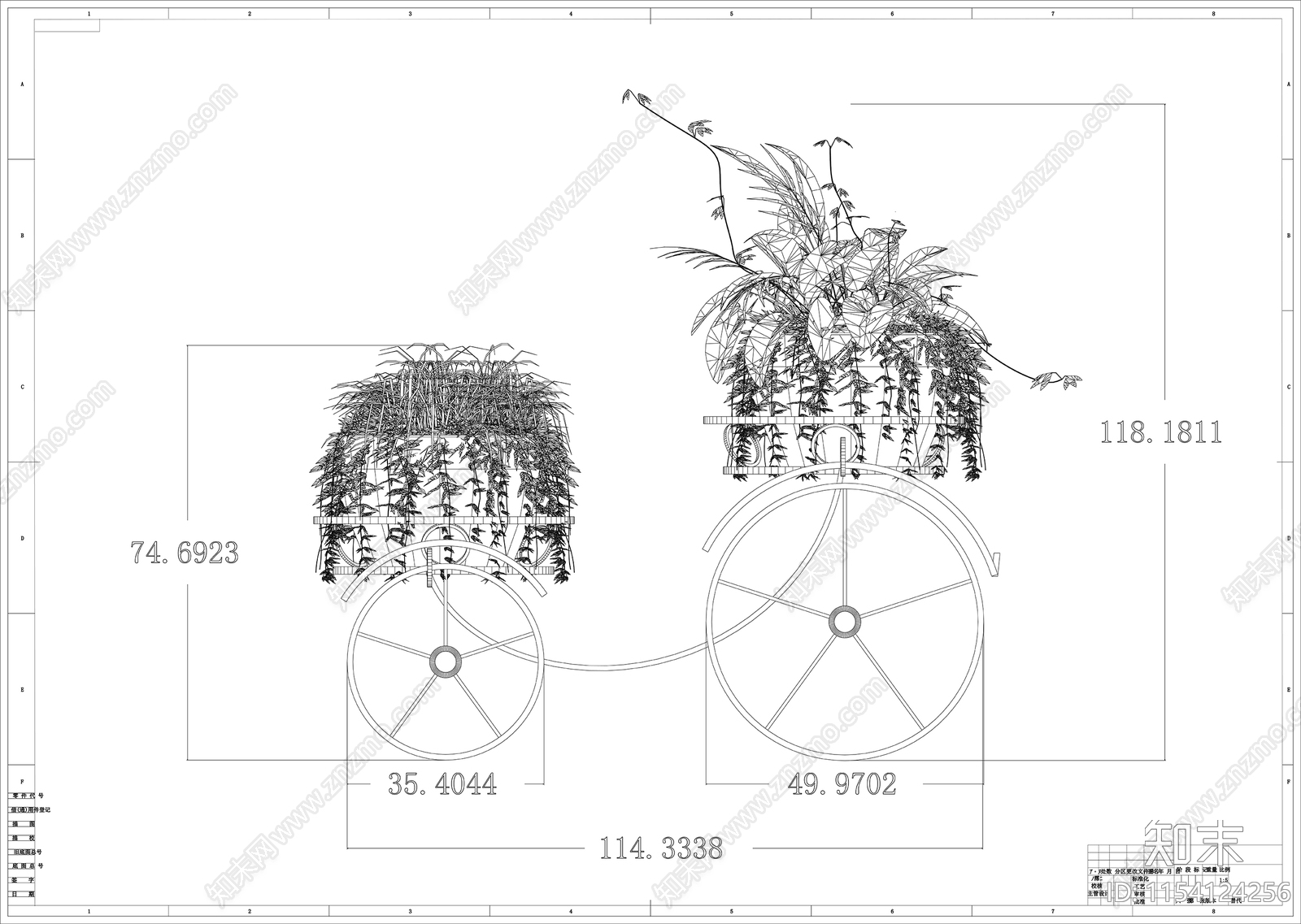 花草盆栽线稿图设计施工图下载【ID:1154124256】