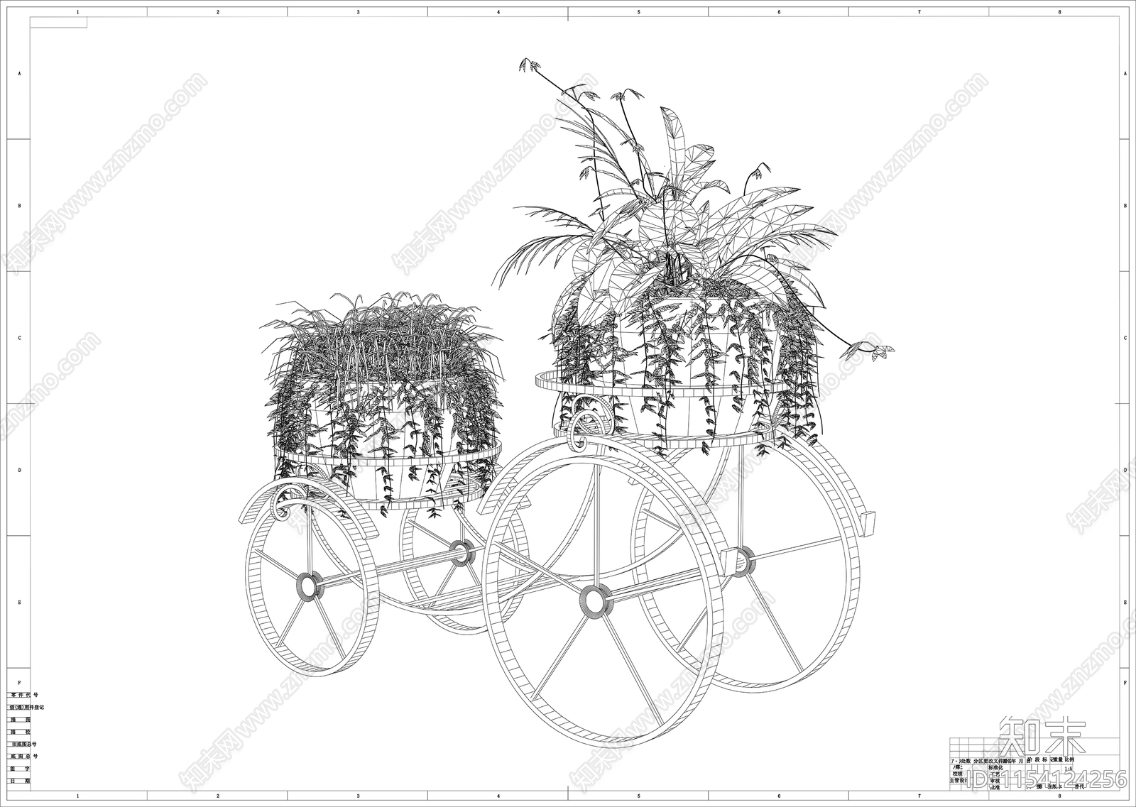 花草盆栽线稿图设计施工图下载【ID:1154124256】