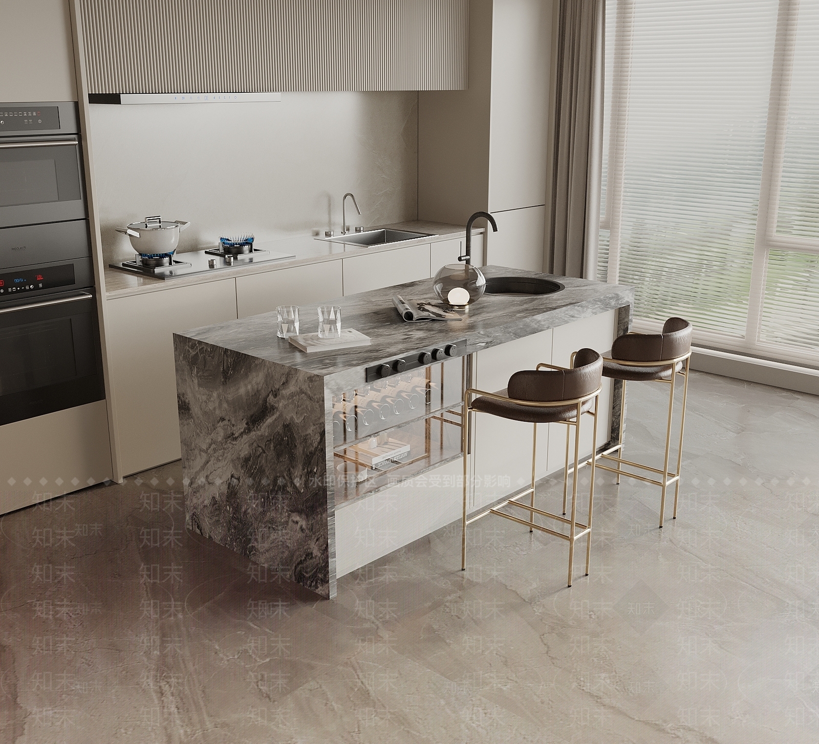 现代吧台吧椅组合3D模型下载【ID:1154125491】