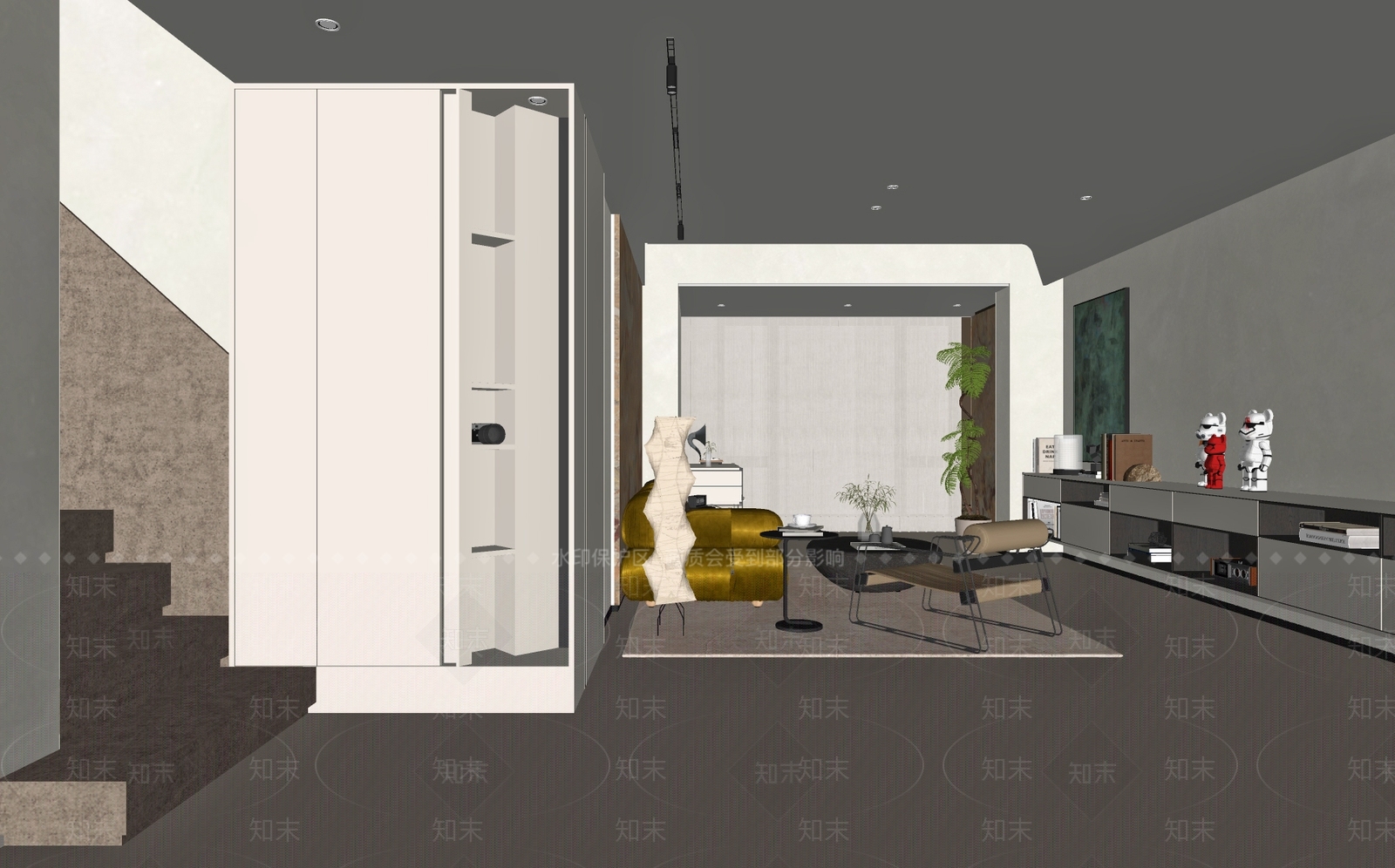 现代别墅客厅SU模型下载【ID:1154128218】