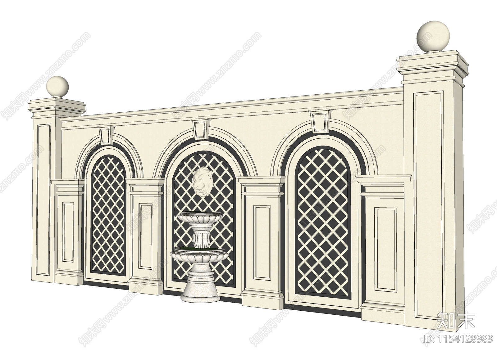 欧式景墙SU模型下载【ID:1154128989】