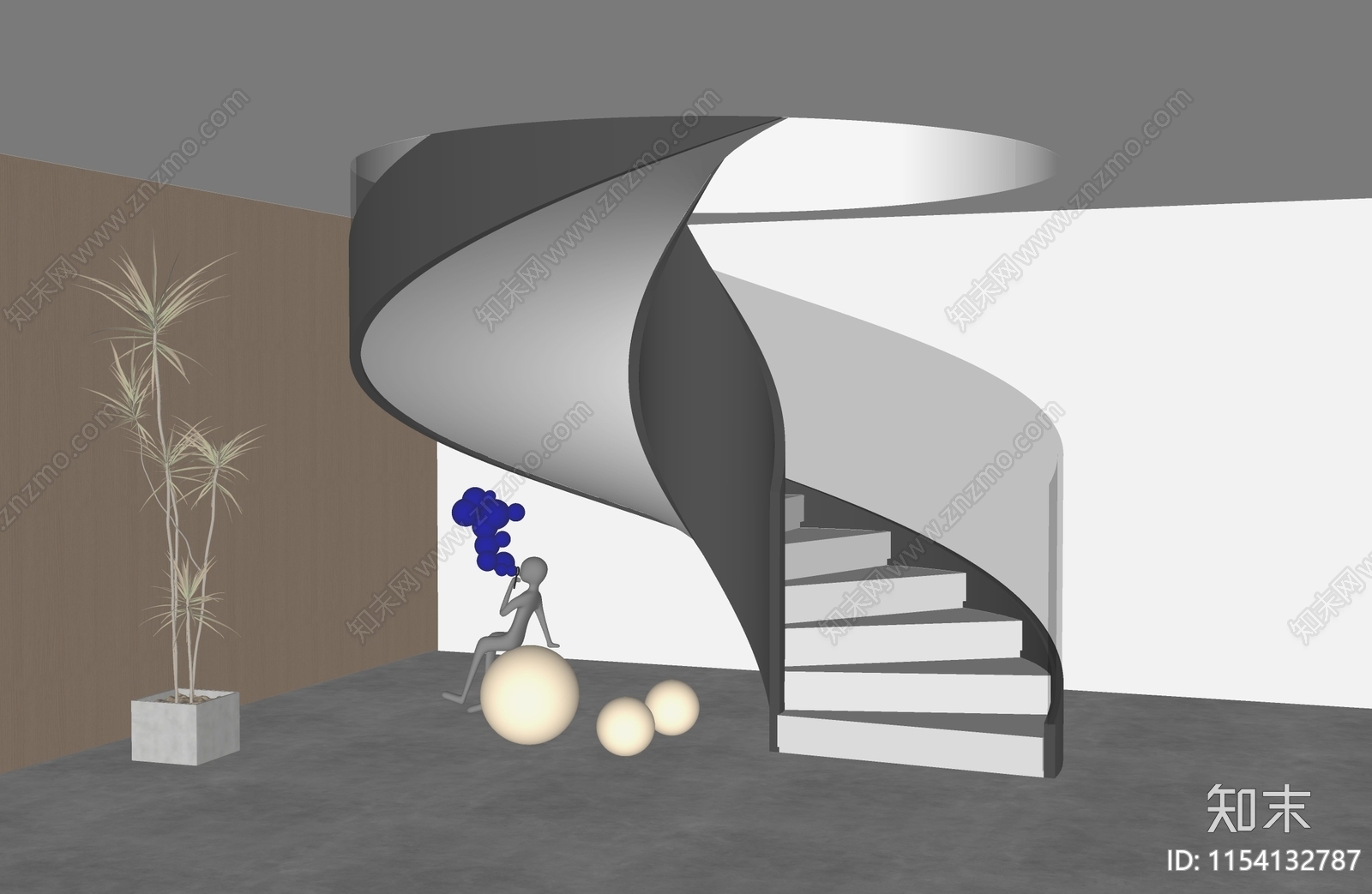现代楼梯间SU模型下载【ID:1154132787】