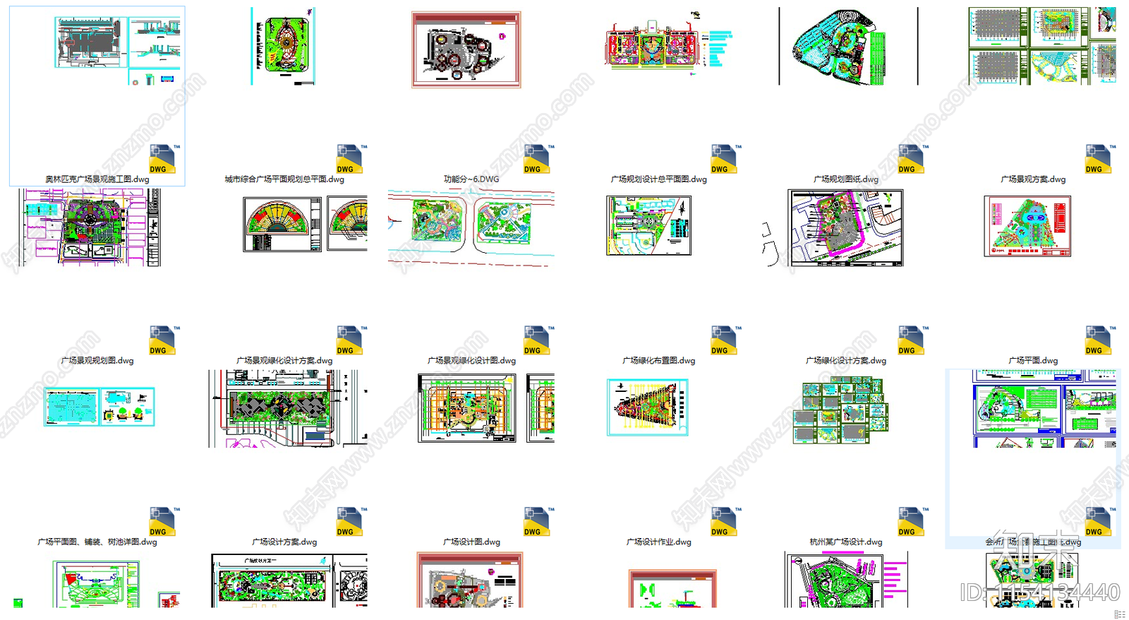 33套广场景观绿化设计平面图cad施工图下载【ID:1154134440】