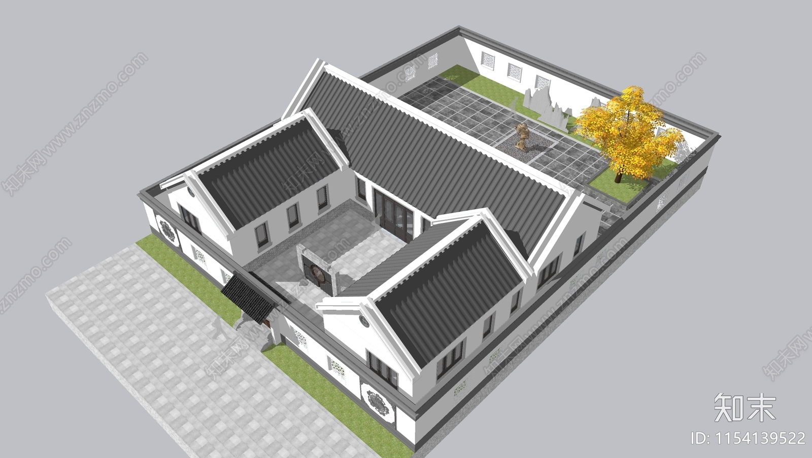 新中式乡村民房SU模型下载【ID:1154139522】