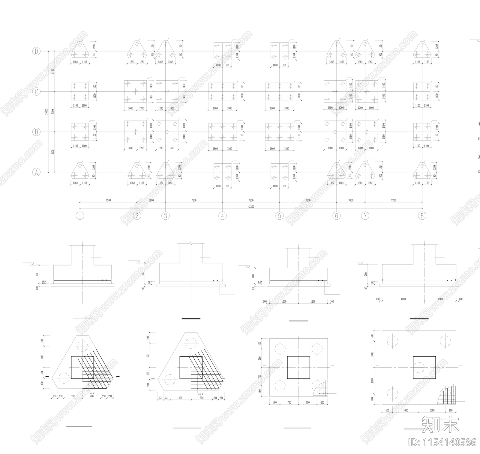 承台平面布置图及节点详图施工图下载【ID:1154140586】