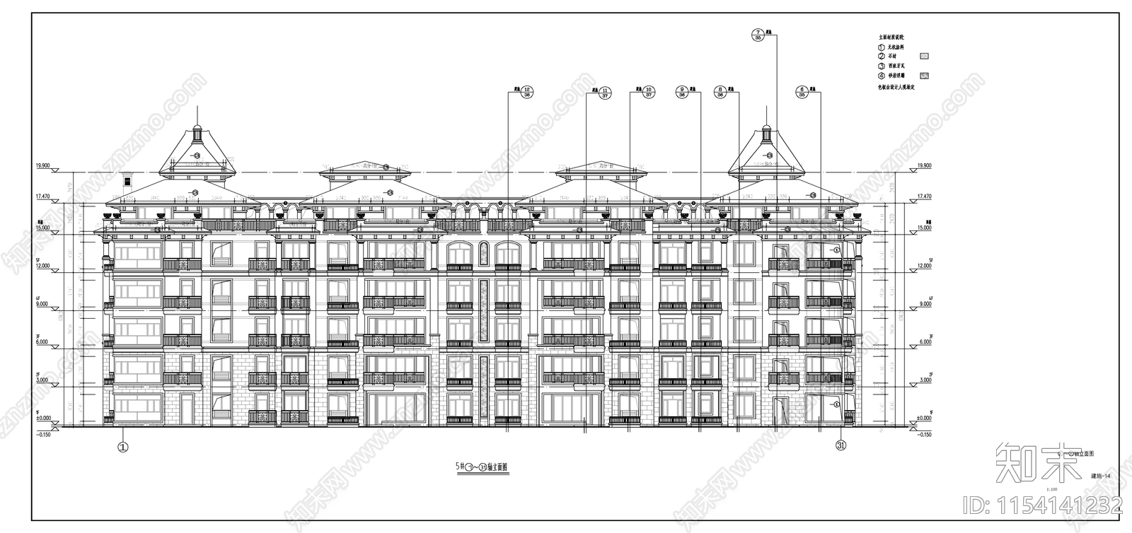 欧式古典高层住宅楼建施图cad施工图下载【ID:1154141232】