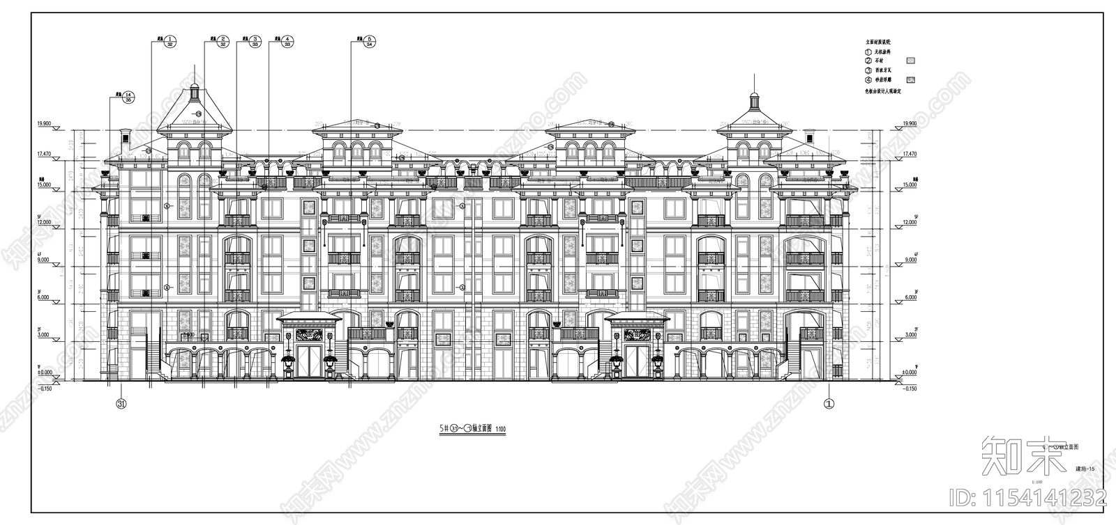 欧式古典高层住宅楼建施图cad施工图下载【ID:1154141232】