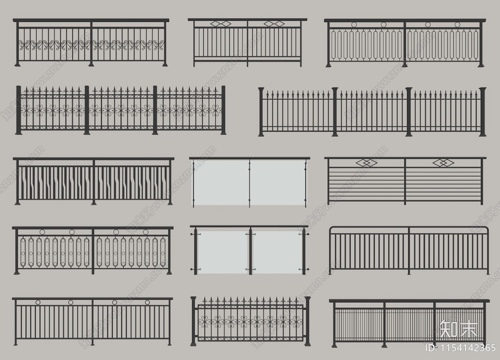 现代铁艺栏杆SU模型下载【ID:1154142365】