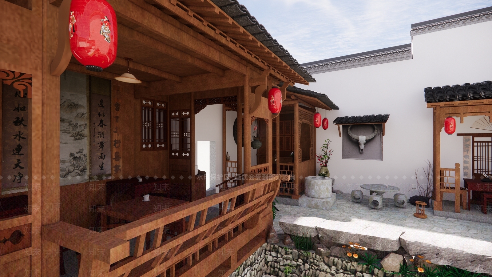 新中式传统徽派建筑马头墙乡村庭院SU模型下载【ID:1154322812】