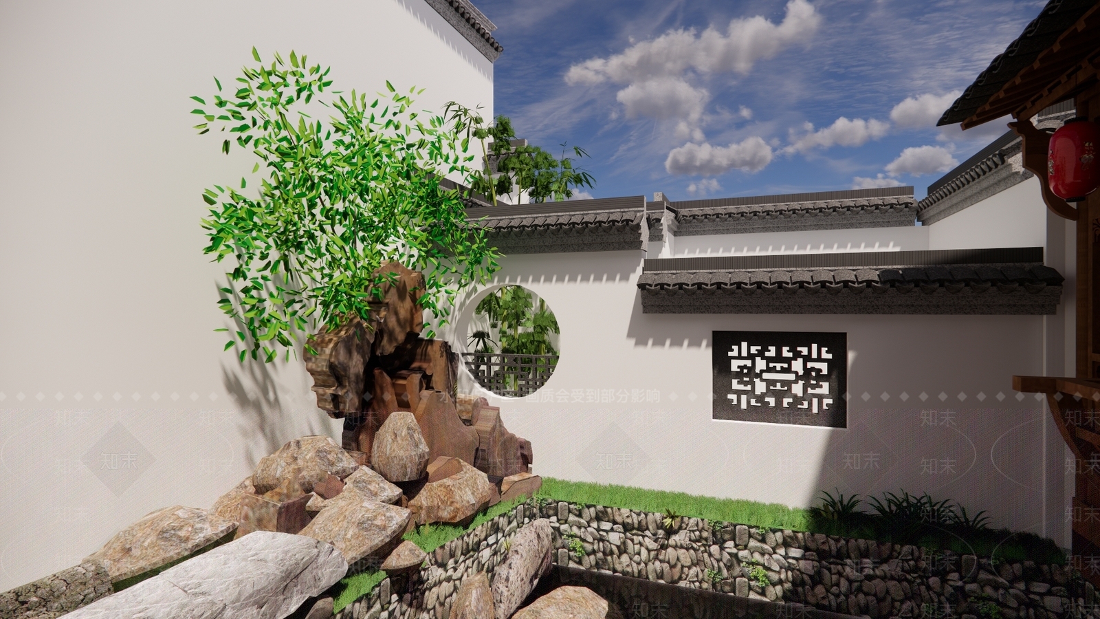 新中式传统徽派建筑马头墙乡村庭院SU模型下载【ID:1154322812】