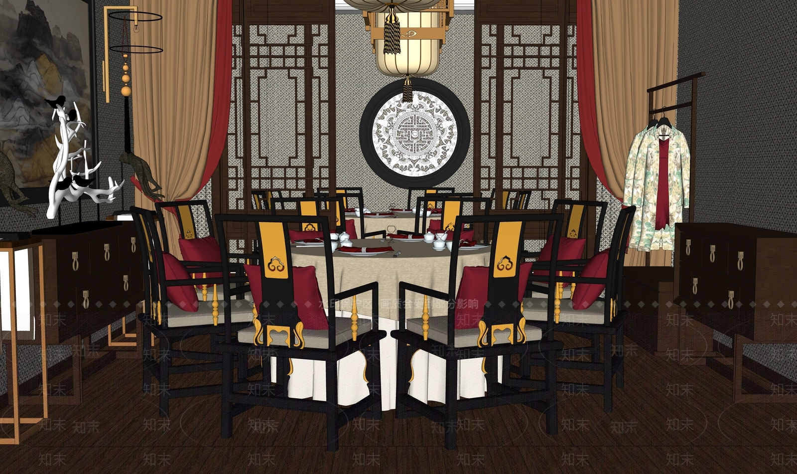 新中式包厢SU模型下载【ID:1154149309】
