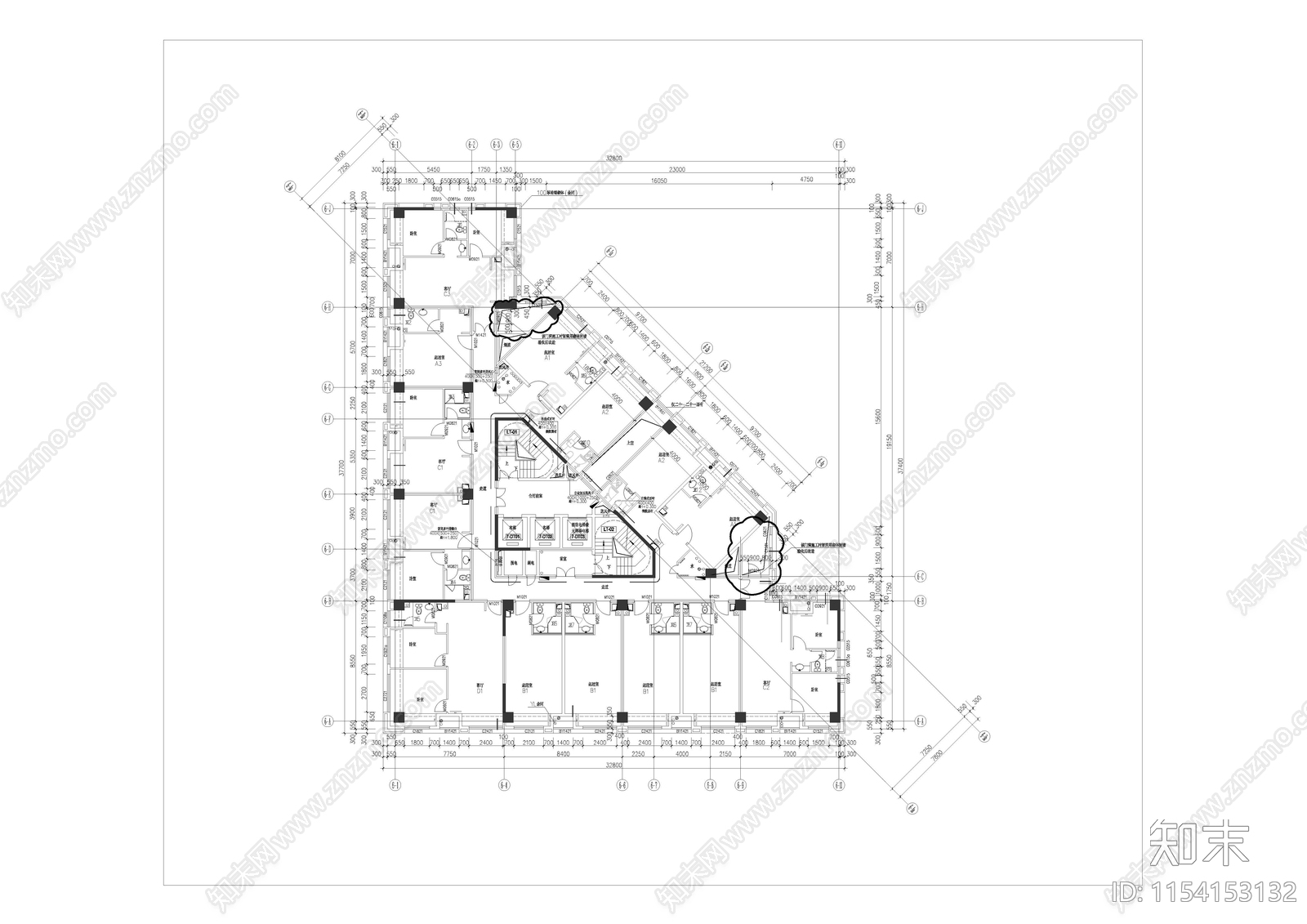 高层办公楼cad施工图下载【ID:1154153132】