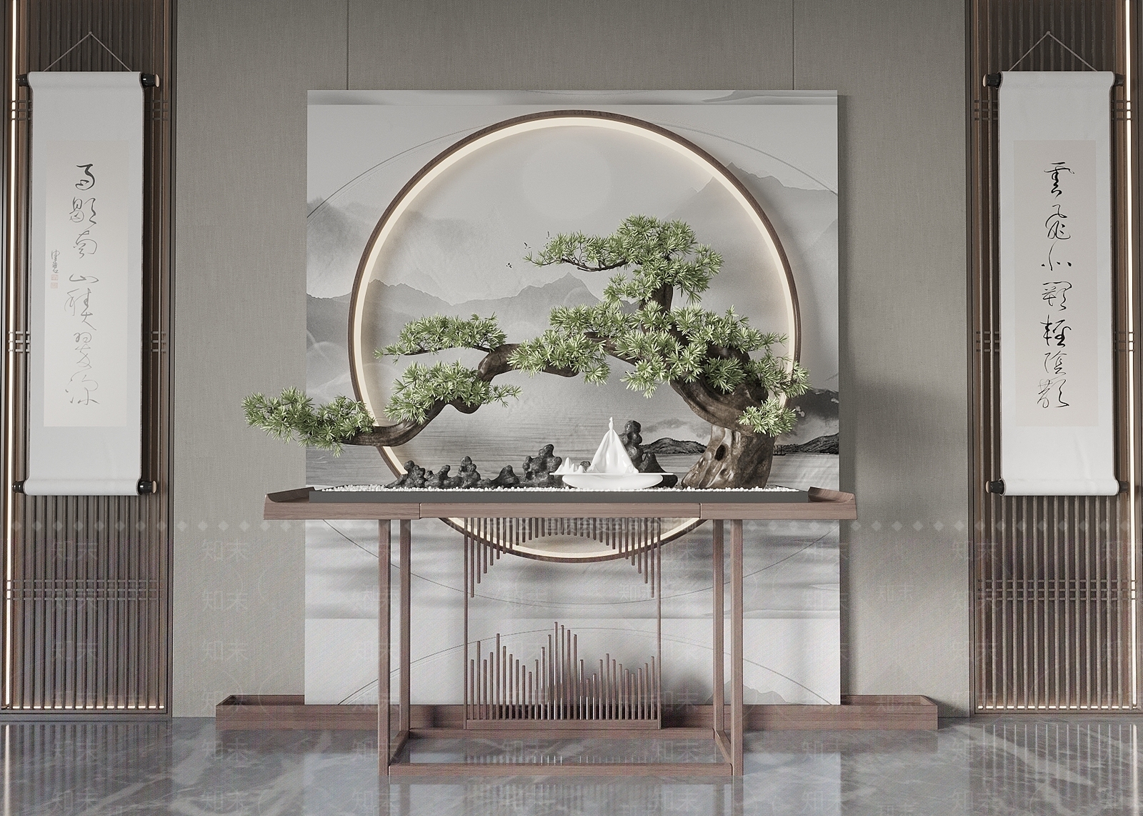 新中式端景条案SU模型下载【ID:1154157788】