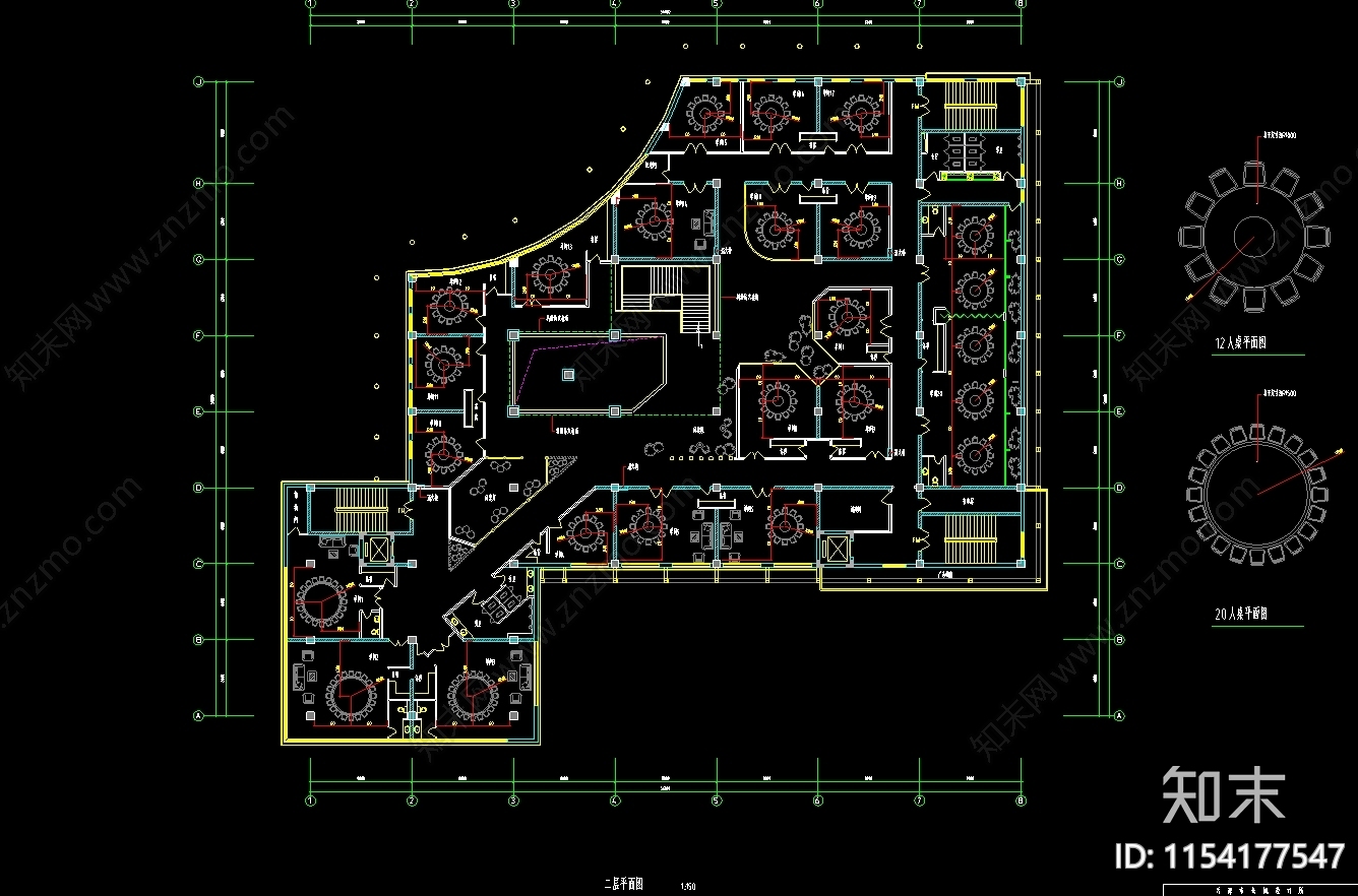 海鲜酒楼会所室内cad施工图下载【ID:1154177547】