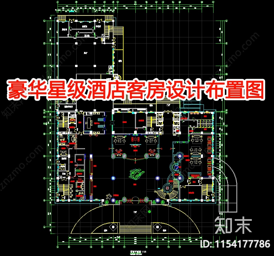 豪华星级酒店客房室内平面图施工图下载【ID:1154177786】