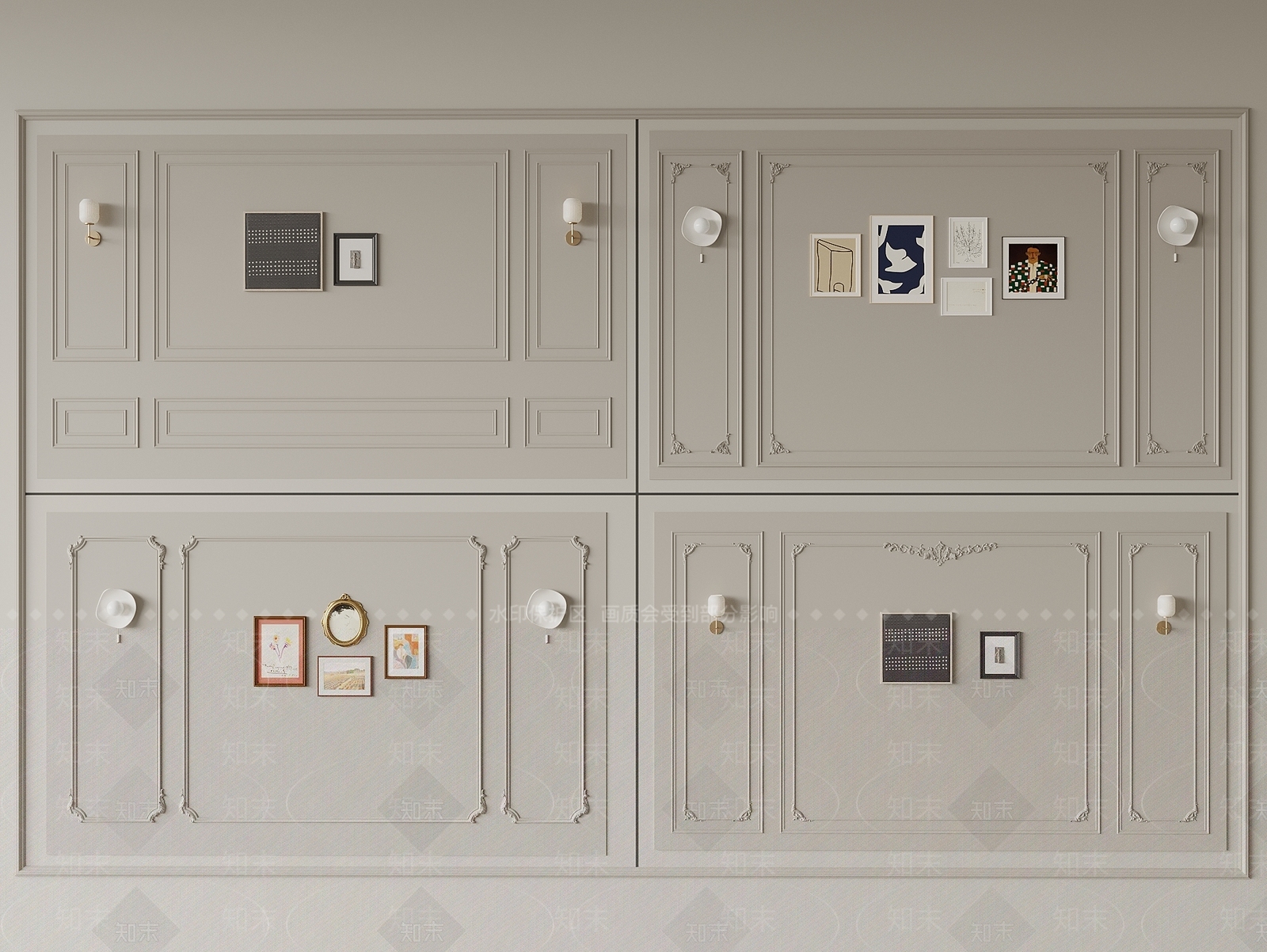 法式卧室背景墙3D模型下载【ID:1154180237】