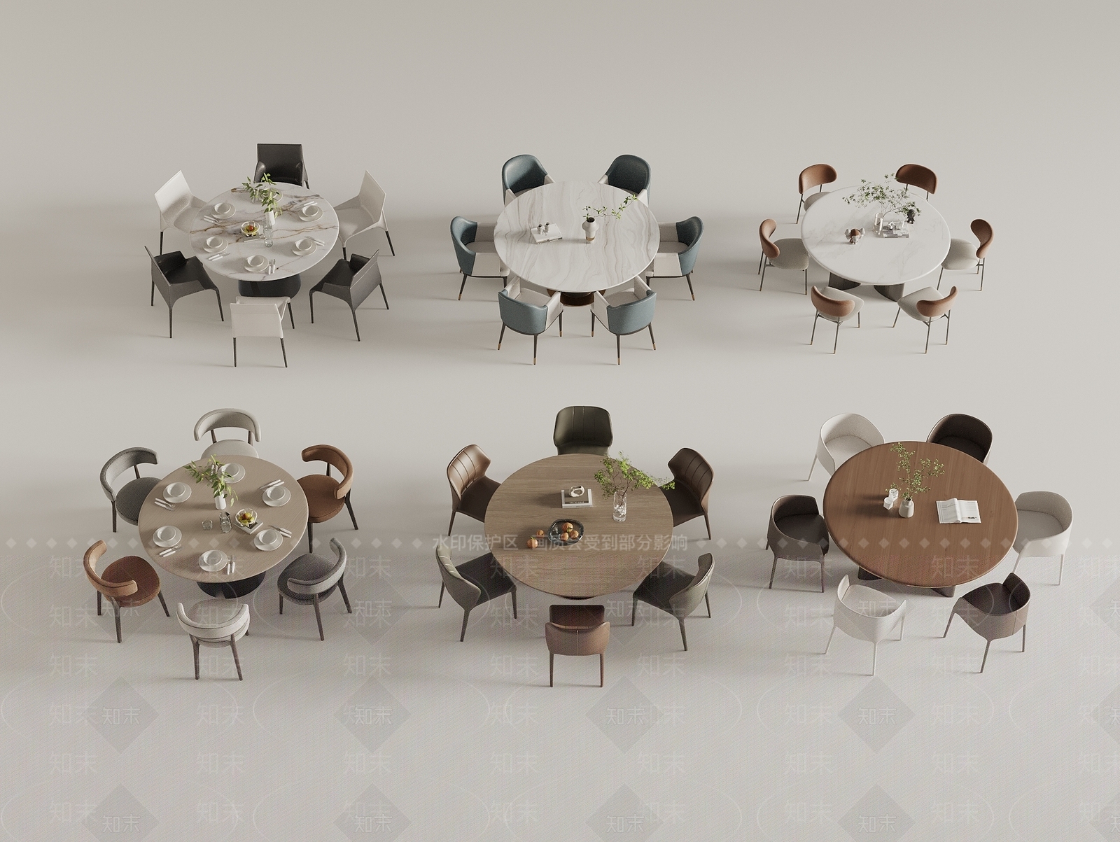 现代圆形餐桌椅组合3D模型下载【ID:1154182606】