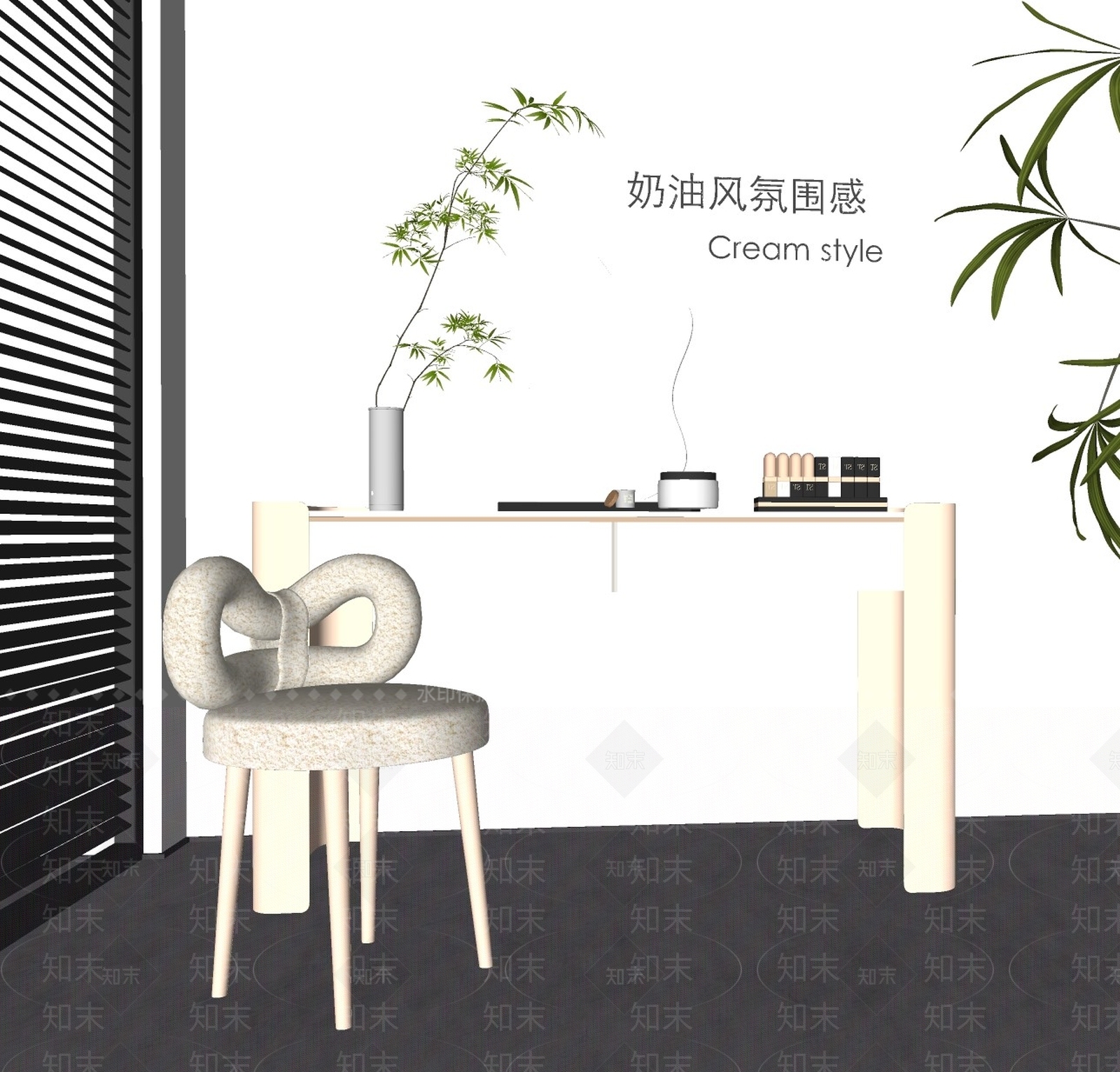 现代妆台妆凳组合SU模型下载【ID:1154183920】