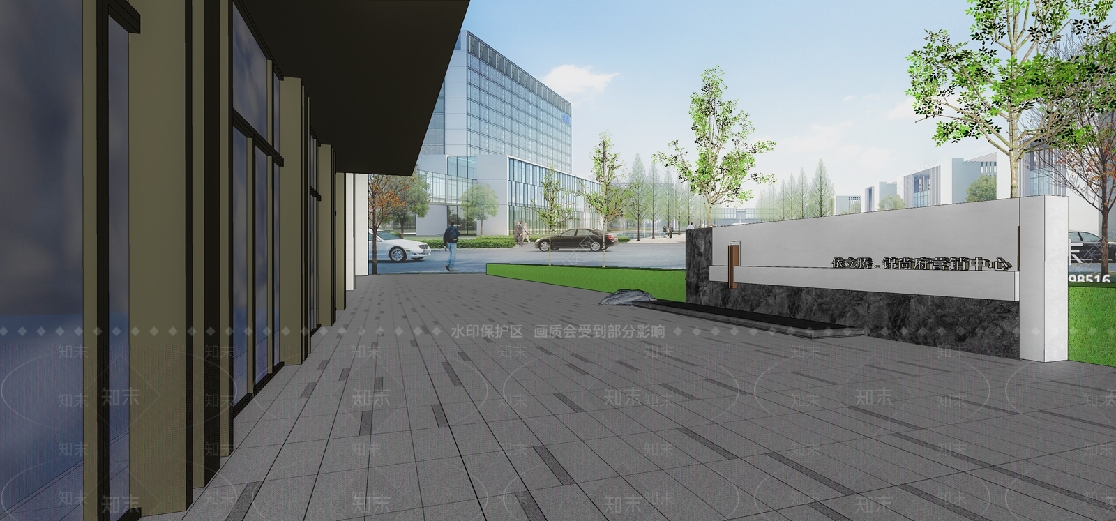 新中式售楼处外立面及景墙SU模型下载【ID:1154186520】