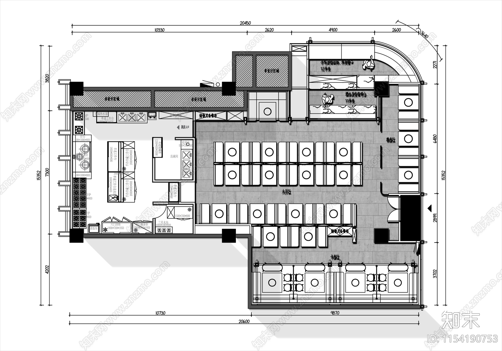 240㎡火锅店平面布置图施工图下载【ID:1154190753】