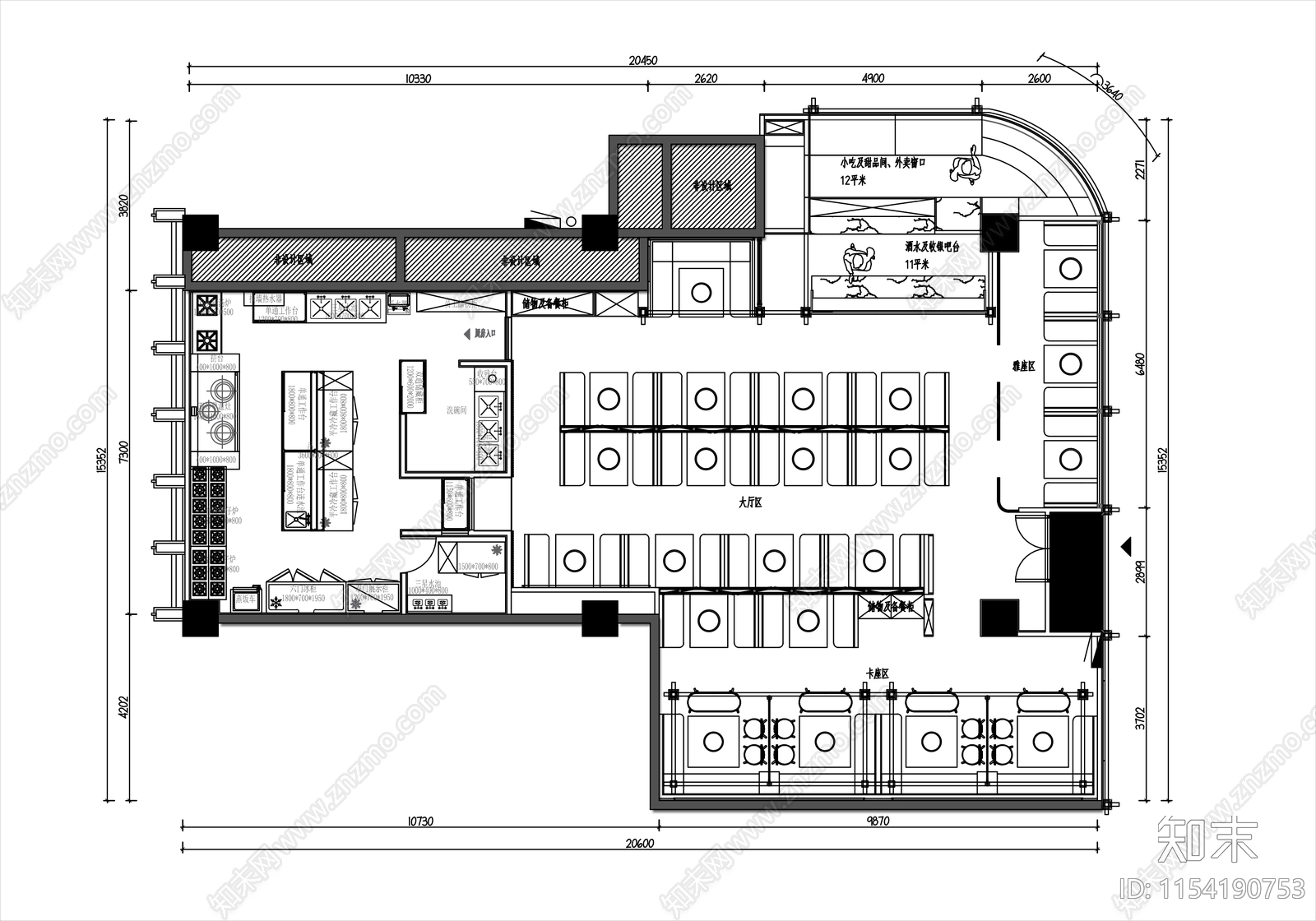 240㎡火锅店平面布置图施工图下载【ID:1154190753】