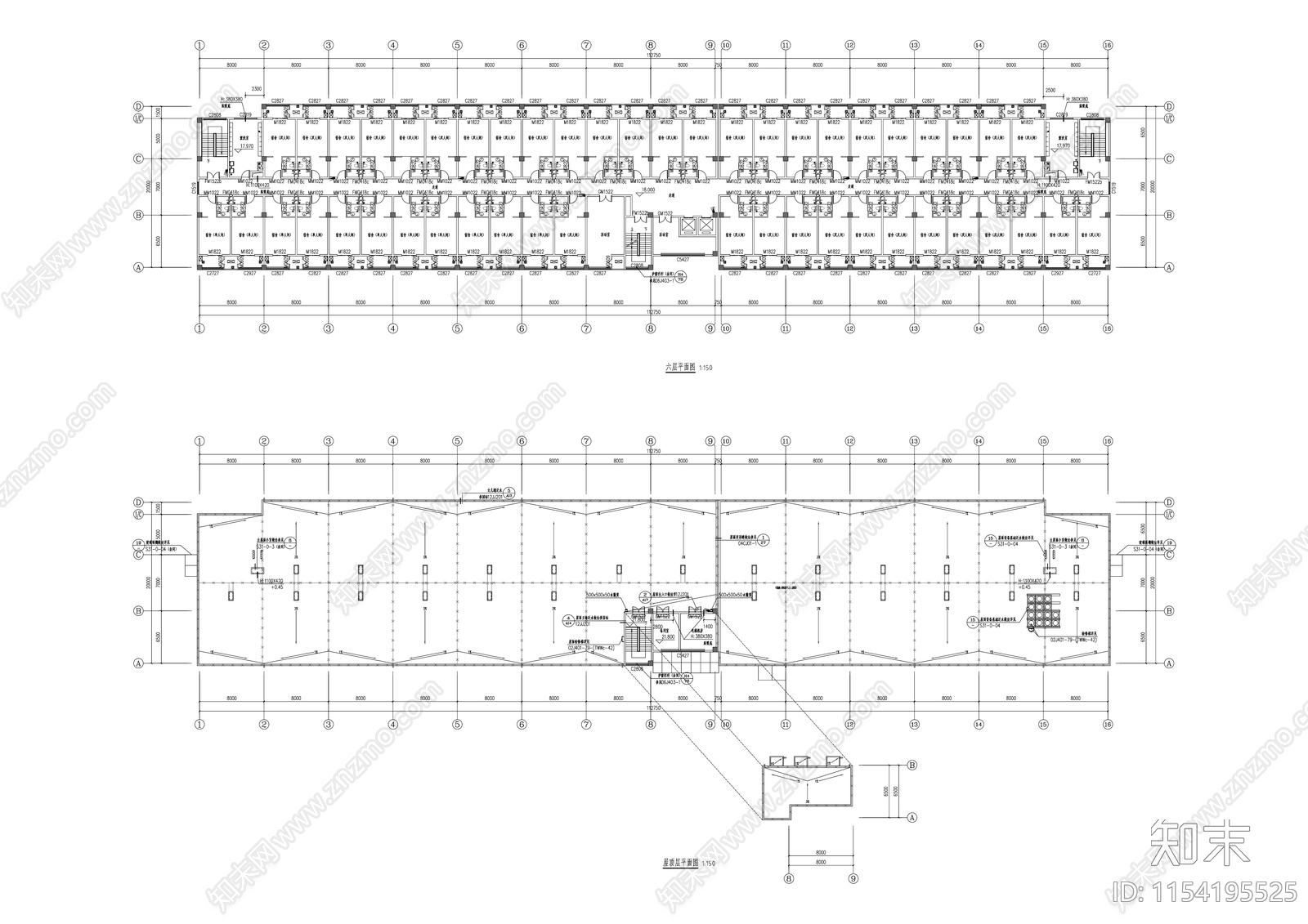 现代员工学生宿舍建筑平面图施工图下载【ID:1154195525】