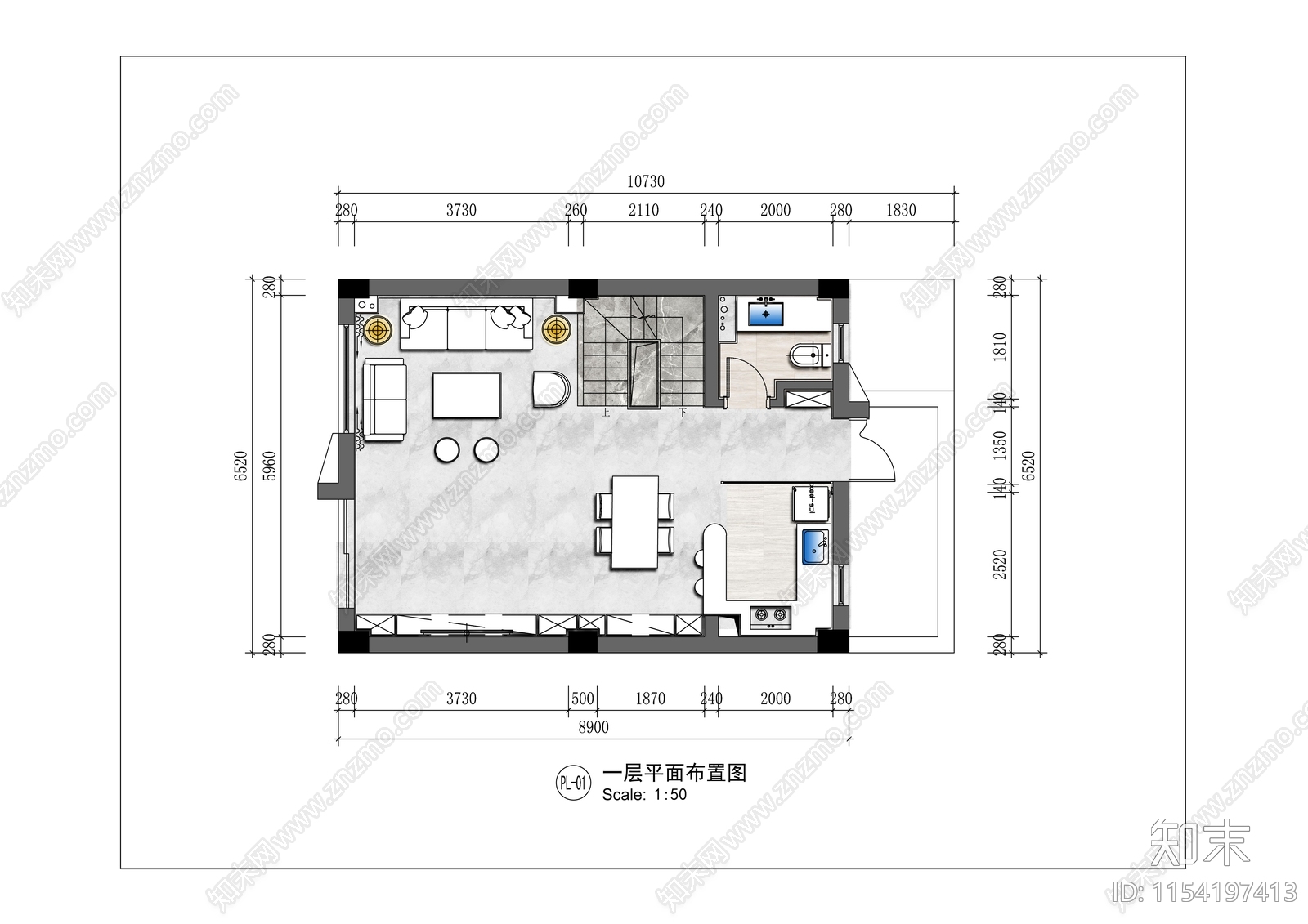 辰贤江南院住宅室内平面图cad施工图下载【ID:1154197413】