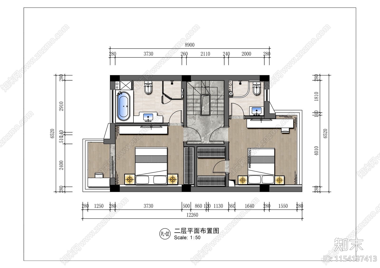 辰贤江南院住宅室内平面图cad施工图下载【ID:1154197413】