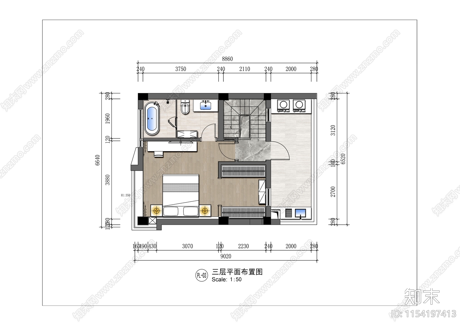 辰贤江南院住宅室内平面图cad施工图下载【ID:1154197413】