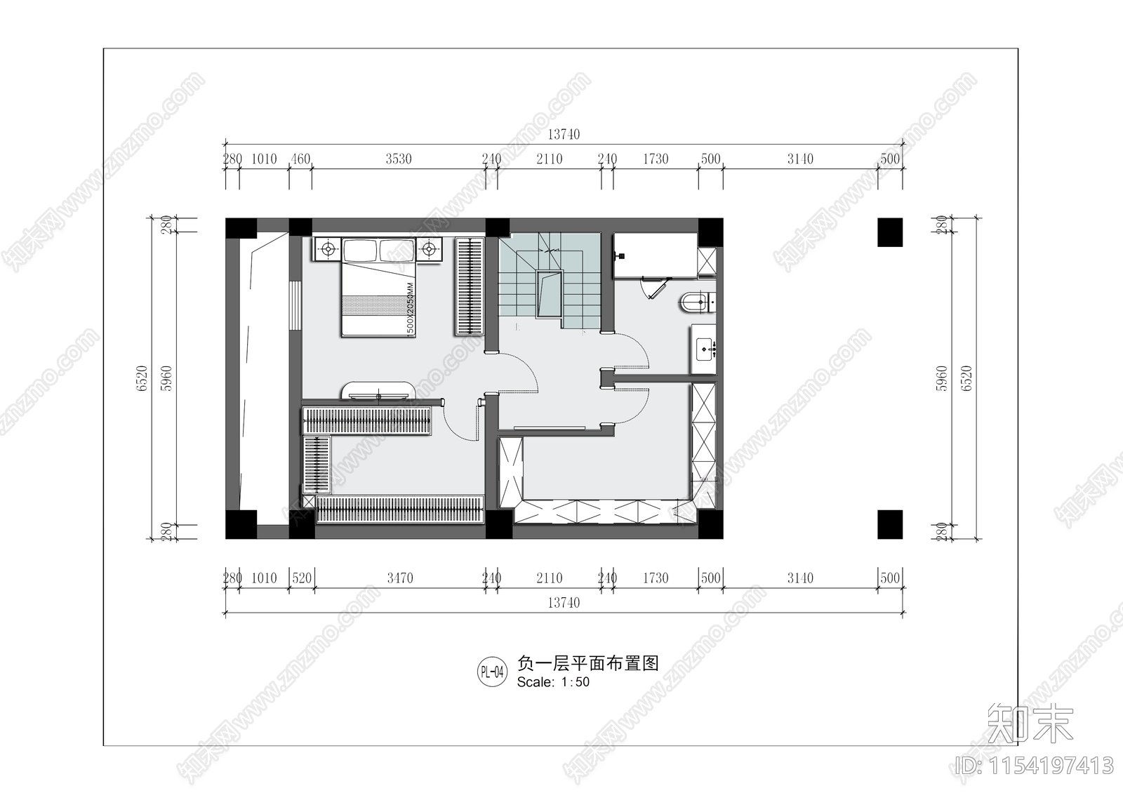 辰贤江南院住宅室内平面图cad施工图下载【ID:1154197413】