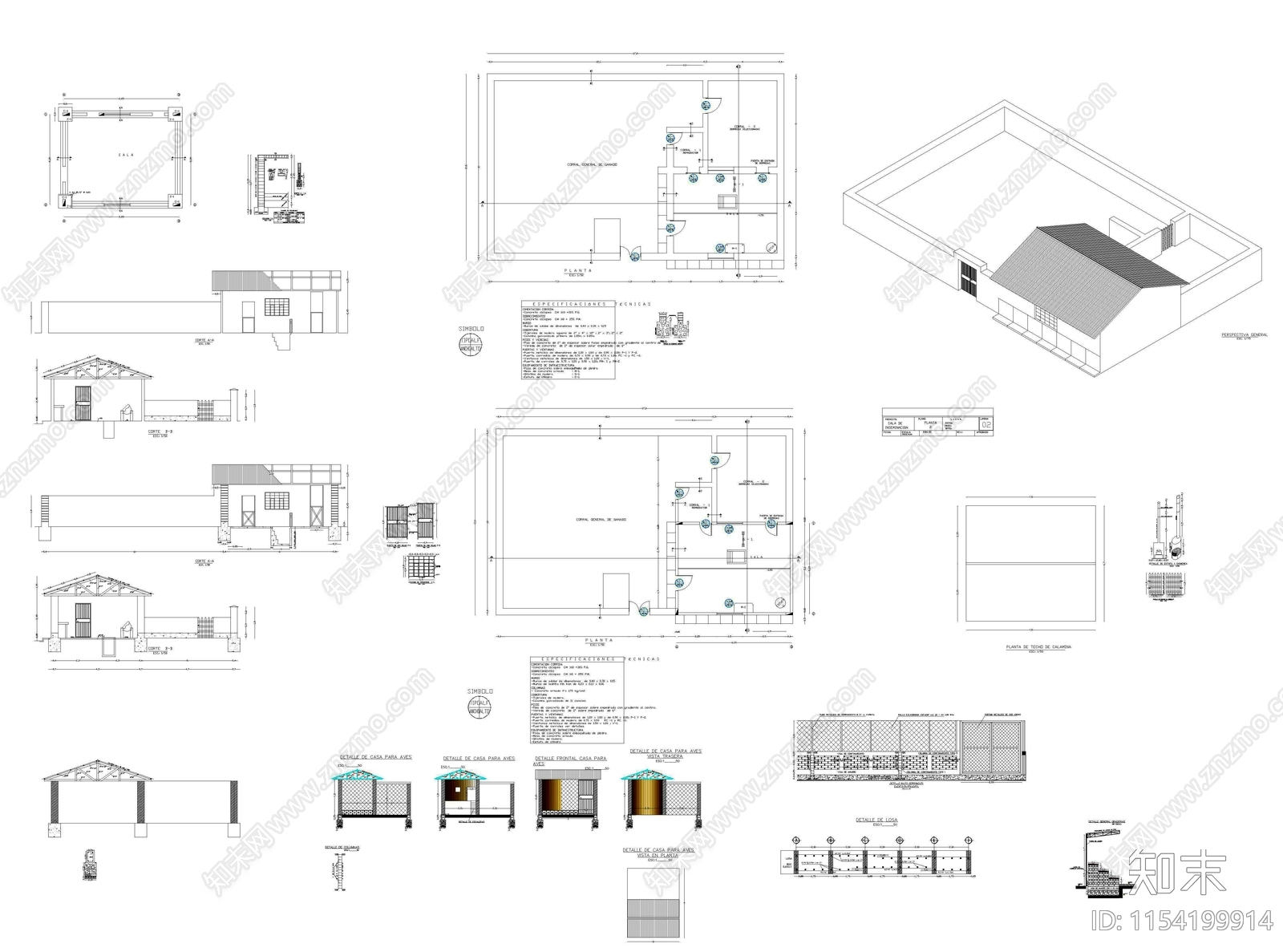 家禽舍建筑cad施工图下载【ID:1154199914】